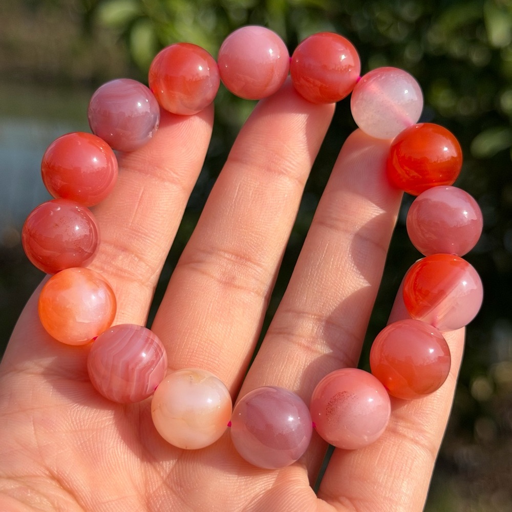 13.5mm‎ stretchable red orange Yanyuan agate bracelet 1167